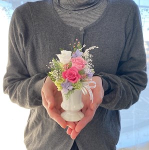 AJ022-1 プリザーブドフラワーアレンジ【カリヌゥ 2個セット ピンク/オレンジ】春日部市 シュガーパイン