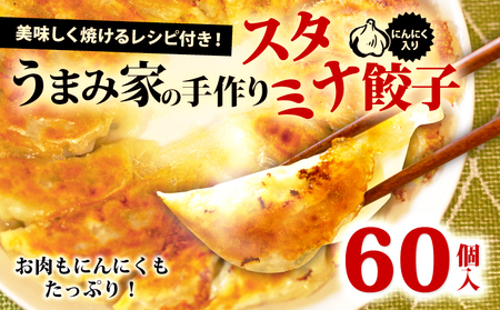 餃子 スタミナ 60個 生餃子 冷凍  手包み 手作り チャック付きパック 肉 にんにく ギョーザ  惣菜 中華 豚肉 手作り おつまみ おかず 惣菜 焼くだけ 簡単調理 グルメ スタミナ餃子 埼玉県 羽生市 うまみ家