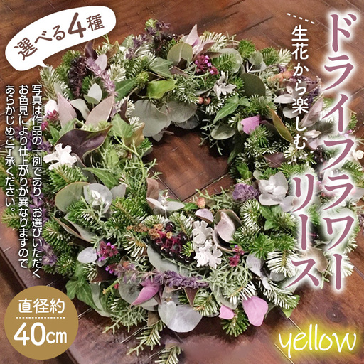 生花から楽しむドライフラワーリース【季節の草花 イエロー系】 No.479-03