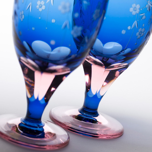 江戸切子 桜文様 足付ビール杯 ブルーピンク M-64-BP   | 江戸切子 グラス 芸術 埼玉県 草加市