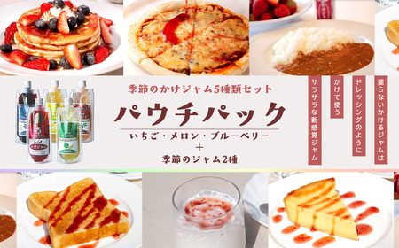 季節のかけジャムパウチパック5種類セット ／ 掛けるジャム 新感覚 いちごジャム メロンジャム ブルーベリージャム 季節のジャム 携帯 エコ容器 埼玉県 No.251