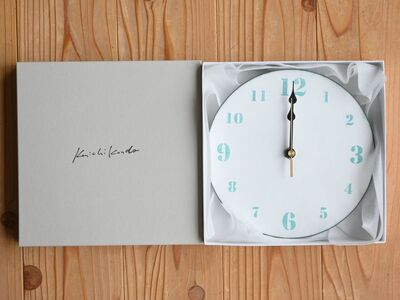 時計 壁掛 七宝文字盤M（白地に水色文字）| 時計 壁掛け インテリア