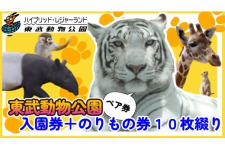 東武動物公園【入園券＋のりもの券１０枚綴り（ペア）】【11246-0203】