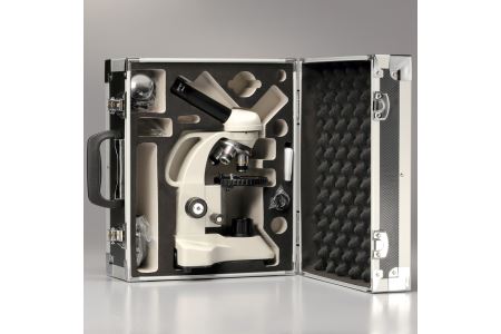 【総合倍率40倍～640倍】メイジテクノ 教育・実習用生物顕微鏡 専用アルミケース付 (スライドガラス・カバーガラス各100枚付)  教育 小学生 中学生 高校生 プレパラート 理科 理科室 FAA-201