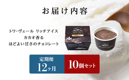 【定期便12ヶ月】リッチアイスクリーム カカオ香るほどよい甘さのチョコレート 10個セット（100ml）
