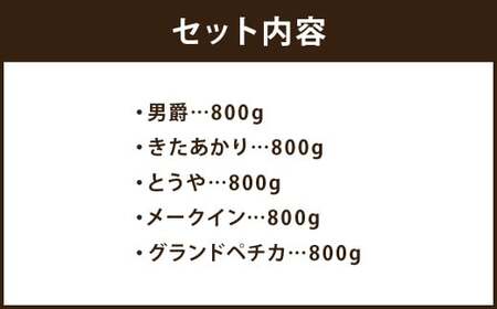 北海道 蘭越産 じゃがいも 食べ比べ 5種類セット 合計約4kg （各800g）【2025年11月下旬～2026年4月上旬発送予定】