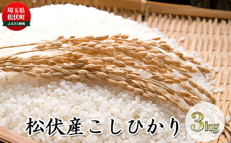 松伏産　こしひかり3kg お米 白米 精米 ライス ブランド米 銘柄米 ご飯 おにぎり お弁当 和食 粘り 硬さ バランスがいい 炭水化物 産地直送 直送 埼玉県産