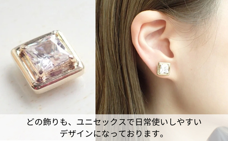 マグネット式　ノンホールピアス　S-SQゴールド×クリアー　金属アレルギー　シリコン　イヤリング　ノアーレ　ギフト