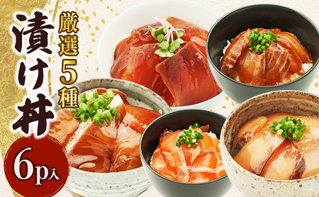 厳選５種　漬け丼６P入り　惣菜 海鮮丼 漬丼 マダイ シマアジ カンパチ ブリ サーモン ヤリイカ 炙りキンメダイ メバチマグロ 新鮮 食べ比べ 千葉市 千葉県