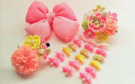 【12203-0074】つまみかんざし３点セット＜春ピンク＞