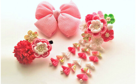 【12203-0075】つまみかんざし３点セット＜パステルピンク＞