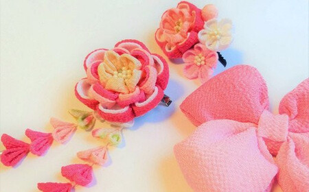 【12203-0078】つまみかんざし３点セット＜ピンク＞