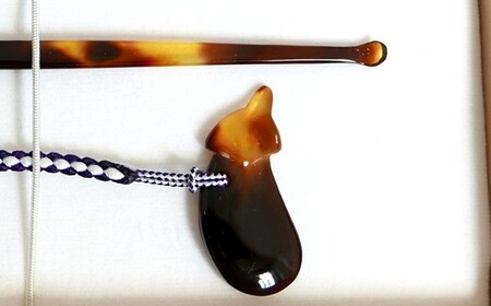 【12203-0016】【鼈甲(べっこう)】耳かき・なすびストラップセット