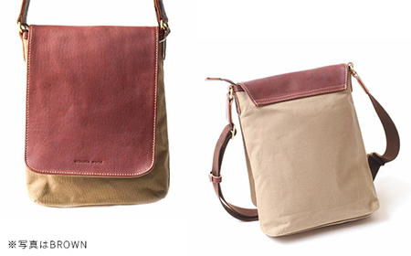 牛革かぶせ×帆布 ショルダーバッグS キャメル 【12203-0373-4】