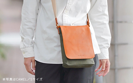 牛革かぶせ×帆布 ショルダーバッグS キャメル 【12203-0373-4】
