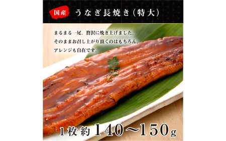 【日本一】国産うなぎ　特大長焼き+うなぎ蒲焼小90g　お試しセット No.192