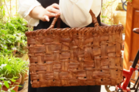 手編みの1点物！】山葡萄のかごバッグ（極太乱れ編み/内袋：格子