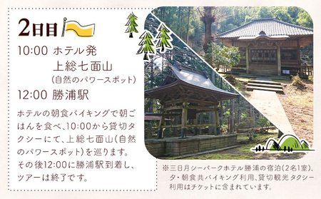 【平日・日曜日】上総七面山 と 三日月シーパークホテル勝浦（1泊2日 2名様）株式会社トラベル・ナビ《90日以内に出荷予定(土日祝除く)》千葉県 勝浦市 宿泊 パワースポット タクシー 天然温泉 自然【配送不可地域あり】