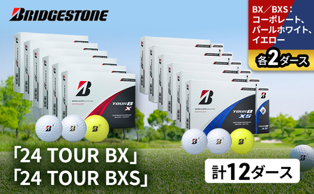 ゴルフ 24 TOUR BX ＆ 24 TOUR BXS  12ダース セット ゴルフボール ボール ブリヂストン BXコーポレート、パールホワイト、イエロー/BXSコーポレート、パールホワイト、イエロー 各2