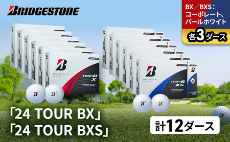 ゴルフ 24 TOUR BX ＆ 24 TOUR BXS  12ダース セット ゴルフボール ボール ブリヂストン BXコーポレート、パールホワイト/BXSコーポレート、パールホワイト 各3