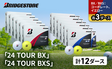ゴルフ 24 TOUR BX ＆ 24 TOUR BXS  12ダース セット ゴルフボール ボール ブリヂストン BXコーポレート、イエロー/BXSコーポレート、イエロー各3