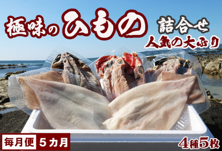 【極味の定期便】特選！人気ひもの詰合せ 大ぶり３種＋いか一夜干し２枚 × 選べる５カ月《毎月発送》　[0055-0004]