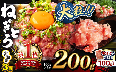 【定期便3回】ねぎとろ 200g（100g×2袋） 関東限定発送 | 清幸丸水産 大人気 手巻き寿司 海鮮丼 マグロのユッケ まぐろ 海鮮 小分け 100g パック 千葉県 君津市 9,000円
