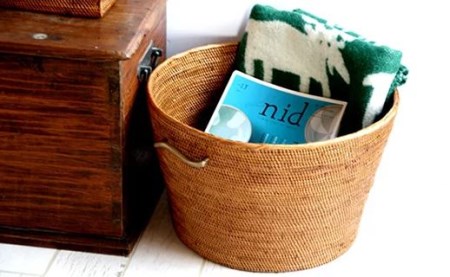 BAI-256SIN アタ 真鍮ウエーブ取っ手深型バスケット（無地・φ37×H25）