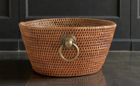 BAX-215SIN アタ 真鍮取っ手楕円バスケット小物入れ（高さ7cm）　取っ手タイプ：シンプル