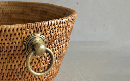 BAX-215SIN アタ 真鍮取っ手楕円バスケット小物入れ（高さ7cm）　取っ手タイプ：シンプル