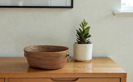 BAX-215SIN アタ 真鍮取っ手楕円バスケット小物入れ（高さ7cm）　取っ手タイプ：シンプル