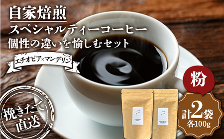 【期間限定！寄附額改定↓！】挽きたて直送 個性の違いを愉しむセット【エチオピア×マンデリン】エチオピア（粉）100g インドネシア マンデリン（粉）100g 飲み比べセット セット コーヒー 珈琲 挽きたて 焙煎 F4F-4774