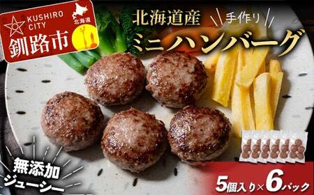 【期間限定！寄附額改定↓！】北海道産手作りミニハンバーグ 5個入り×6パック 無添加 ハンバーグ 肉 牛肉 豚肉 おかず 弁当 F4F-8541