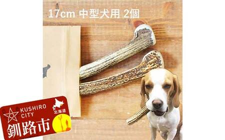 エゾ鹿の角ガム 17cm 中型犬用 2個 北海道産 国産 無添加 犬用ガム 天然鹿角 長持ち デンタルケア ペット おやつ F5F-0063