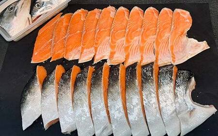 【期間限定！寄附額改定↓！】【新物】釧路産定置網活じめ時知らず2本（切身） 鮭 トキシラズ 切身 活じめ 釧路 海産物 F4F-8842