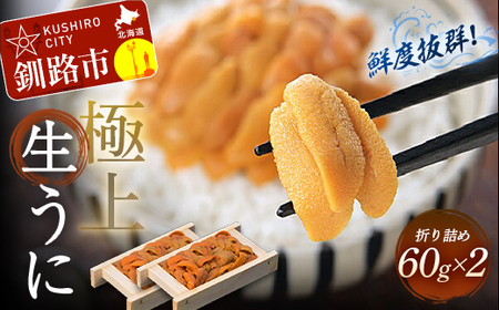 【期間限定！寄附額改定↓！】生うに折60g×2【鮮度抜群！極上生えぞバフンうに】 ふるさと納税 うに F4F-3205