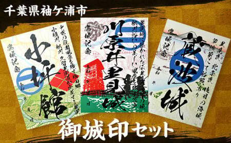 袖ケ浦市「御城印」3枚セット (川原井里見城・小坪館・蔵波城)｜袖ケ浦 城 史跡 歴史 山城 ガール むつみ デザイン カード 城郭 記念 [0418ch]