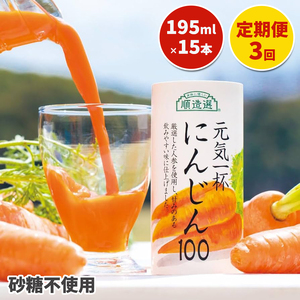 [定期便／3ヶ月] 果汁100% 元気一杯 にんじん100 195g×15本×3回 (計45本) 順造選｜無添加 無塩 健康 人参 ジュース ドリンク カロテン 長期保存 [0462]