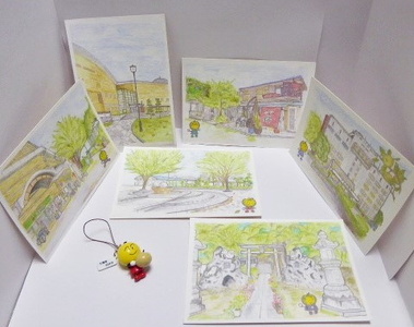 白井市スケッチ絵はがきセット なし坊ストラップ付 絵ハガキ 絵葉書