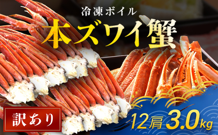 【訳あり】 冷凍ボイル本ズワイ蟹　12肩（3kg） TMN008 / ずわいがに ずわいガニ ズワイガニ ズワイ蟹 本ズワイ蟹 本ずわいがに 本ズワイガニ 本ズワイ蟹 蟹 かに カニ 冷凍ボイル本ズワイ蟹 冷凍ボイル 冷凍ずわいがに 冷凍ズワイガニ 冷凍ズワイ蟹 冷凍本ズワイ蟹 冷凍本ずわいがに 冷凍本ズワイガニ 冷凍本ズワイ蟹 冷凍蟹 冷凍かに 冷凍カニ 肩 ずわい ズワイ スクーナー