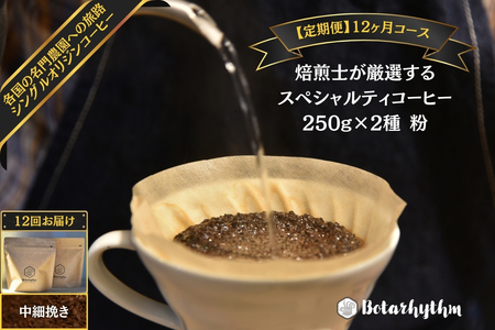 【頒布会】スペシャルティコーヒー【粉】定期便 250g×2種 12ヶ月 mi0043-0008
