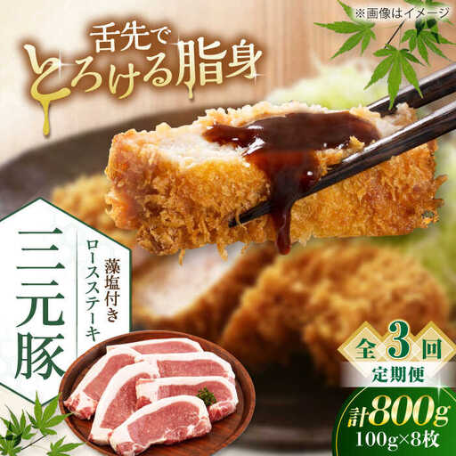 【全3回定期便】平田牧場 ロース ステーキ 800g  (100g×8枚) ※藻塩付 豚肉 とんかつ 生姜焼き[AJAP027]