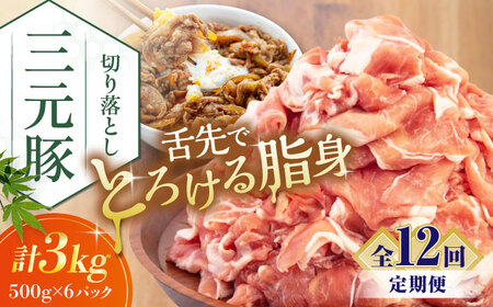 【全12回定期便】平田牧場 切り落とし 3kg (500g×6P)  豚肉 切り落とし 小分け [AJAP041]