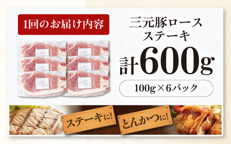 【全6回定期便】平田牧場 ロース ステーキ 600g  (100g×6枚) ※藻塩ナシ 豚肉 とんかつ 生姜焼き[AJAP088]