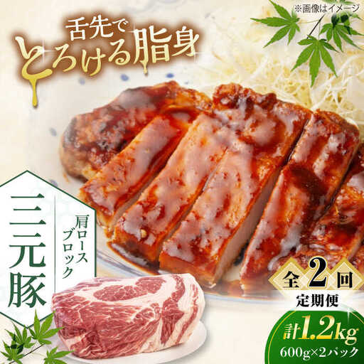 【全2回定期便】平田牧場 肩ロース ブロック 1.2kg (600g×2P) 豚肉 ローストポーク 煮豚 [AJAP114]
