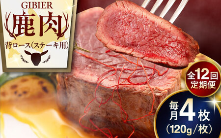 【全12回定期便】鹿肉 背ロース 4枚  ジビエ 赤身 冷凍配送 北海道 [AJAO039]