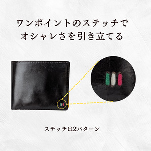 牛革　二つ折り財布　　ステッチA（ネイビー×ブラウン）