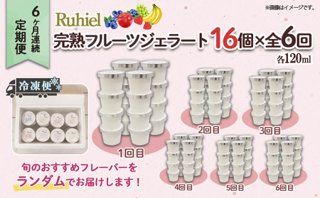 定期便 6ヶ月連続6回 北海道 Ruhiel 完熟フルーツジェラート 16個 計96個 アイス 詰め合わせ ジェラート スイーツ デザート パーティー 贈り物 お取り寄せ ギフト ルヒエル 倶知安町 イタリアンジェラート 