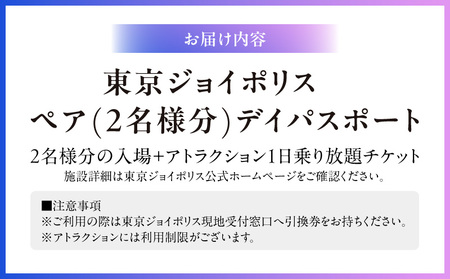 東京ジョイポリス　ペア(2名様分)デイパスポート │ 東京都 お台場 遊園地 チケット