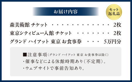 【六本木ヒルズ ペア体験】森美術館・東京シティビュー／グランド ハイアット 東京 食事券